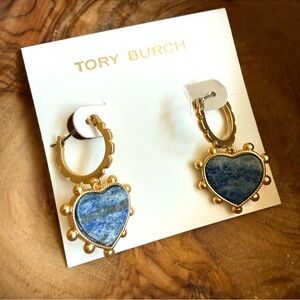 FINAL PRICE New Tory Burch Blue Gold Tone Heart Lapis Drop Earrings
